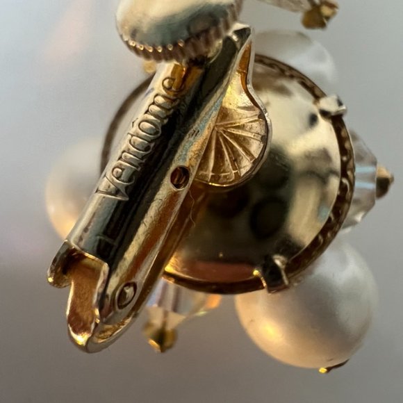 Vintage Vendome 3 Strand Faux Pearl AB Crystal Gold Filigree Necklace Earrings - Picture 8 of 15